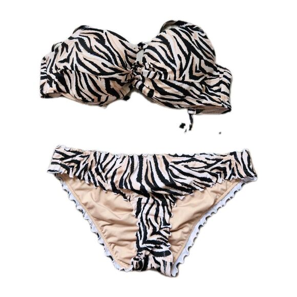 Shade & Shore Other - Shade & Shore Zebra Bikini Set Womens 34D M Scrunch Bum Ruffle Animal Print GUC